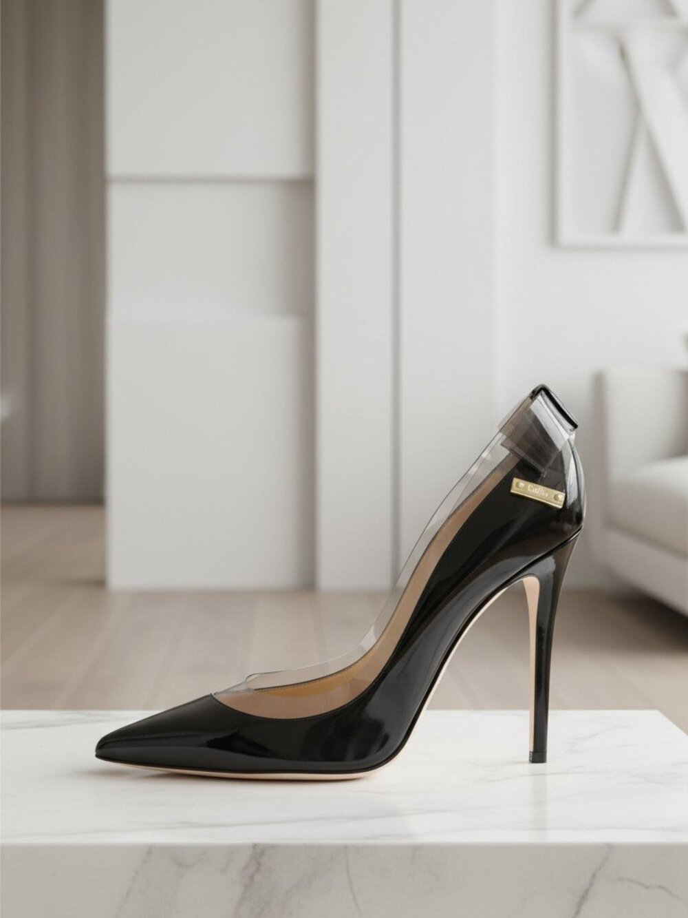 Ballin Classic Black Patent Leather PVC Bow Detail Designer High Heel Pumps 8.5